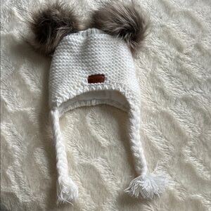 Charming White Knit Kids Hat with Fluffy Pom Poms